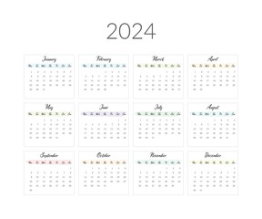 2024 year calendar template. Vector illustration