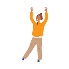 Happy and Rejoicing Man Character Cheering Raising Hands Up Vector Illustration