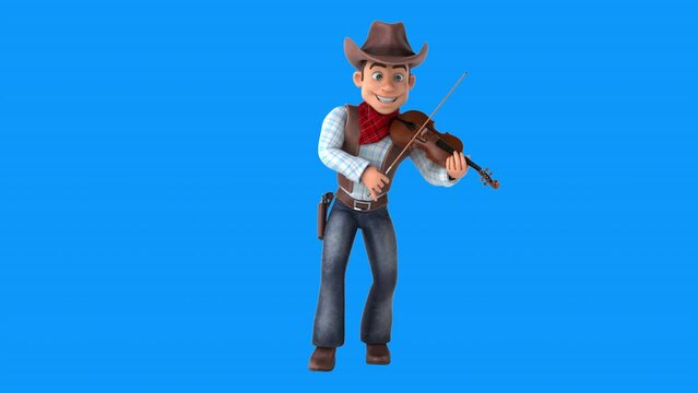 Fun 3D cartoon cowboy with a violin (alpha included)