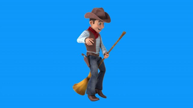 Fun 3D cartoon cowboy with a broomstick (alpha included)