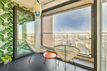 Terrace of building with chairs