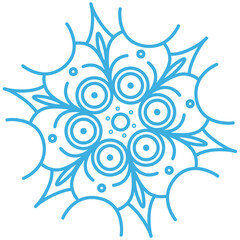 Blue super openwork snowflake with beautiful rounded lines. Winter vector illustration.
