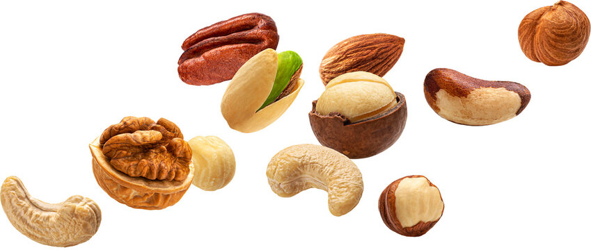 Set of flying nuts isolated