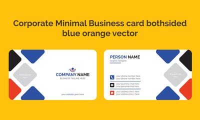Corporate Minimal Business card both sided blue orange vector