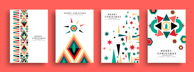 Merry Christmas and New Year abtract color geometric shape set card