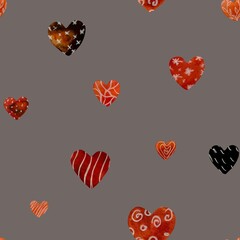 Red textured heart grey pattern watercolor sketch 