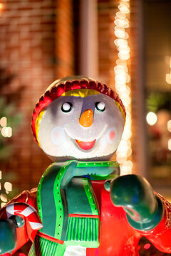 Christmas Snowman Decoration In Front Of A House