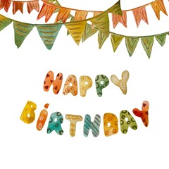 Happy birthday letters colorful flags a watercolor