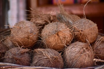 coconut at market stall in Chennai