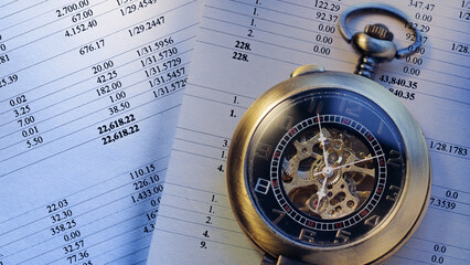 Pocket watch and operating budget numbers of financial calculation