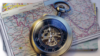 Pocket watch with two road maps
