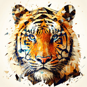 Tiger Head Vector Illustration Color Mosaic Isolated On White Background