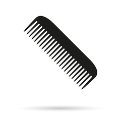 Comb icon. Hairbrush silhouette for hair, hairdresser and barber. Design logo isolated on white background. Symbol for fashion, salon, beauty and hairstyle. Graphic element for plastic tool. Vector