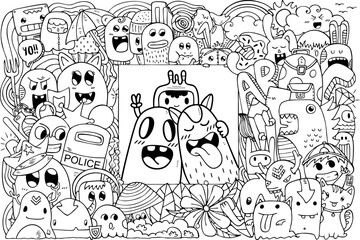 With Friends Doodle Art Coloring page for kids and adult