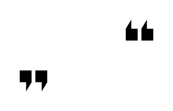 Quote icon. Quotation mark for speech and citation. Double inverted comma. Black symbol for bubble, discussion and text. Graphic design logo for open and end of chat. Vector