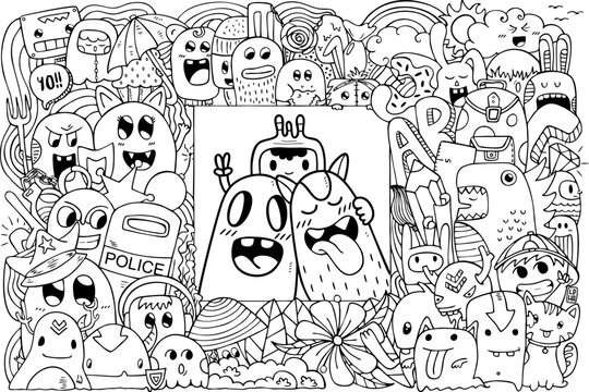 With Friends Doodle Art Coloring page for kids and adult