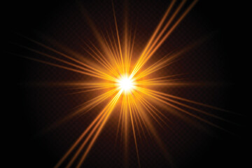 Sun blast effect with golden light lens flare black background