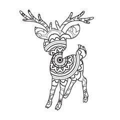 Zentangle reindeer mandala coloring page for adults christmas deer and floral animal coloring book isolated on white background antistress coloring page vector illustration