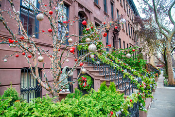 Manhattan street decorations for Christmas Holidays in New York City