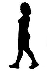 woman walking on white background with casual clohing