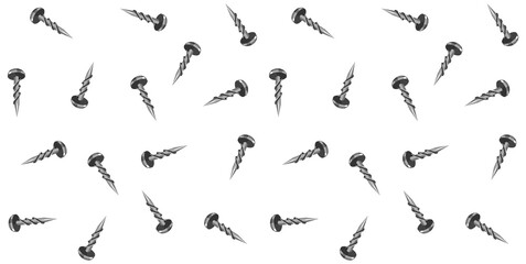 Pattern of screws. Tools for construction and maintenance, fasteners isolated on white background. Vector illustration