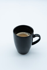 Black coffee cup with milk coffee on white background