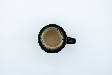 Black coffee cup with milk coffee on white background