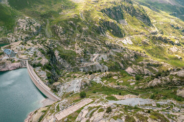 Aerial view at Lac d'Artouste in Pyrenees Orientals mountains in France 