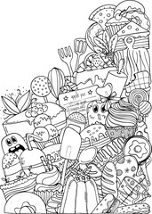 Baking and Cooking Doodle Art Coloring Page for Kids and Adults
