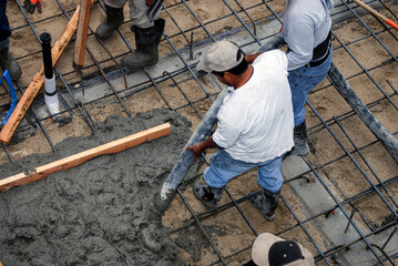 Pouring a new concrete slab with steel reinforcement