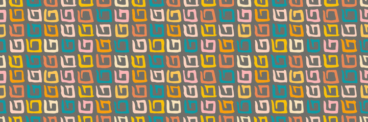 Grunge doodles pattern. Tribal simple ornament seamless pattern. Grunge ethnic background. Simple doodle pattern. Modern fabric design. 80s or 90s clothes fabric. Contemporary ornaments.