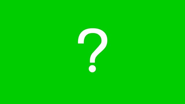 Animated white symbol of question mark. Radiance from rays around symbol. Looped video. Vector illustration isolated on a green background.