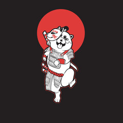 funny vector illustration of cat as a samurai , it can be use for shirt design or poster	