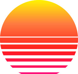 80s sun with striped bottom. Synthwave or arcade game style sunrise or sunset with lined sun - 550368353