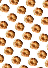 Pattern with fresh and recent croissant on white background. Food pattern