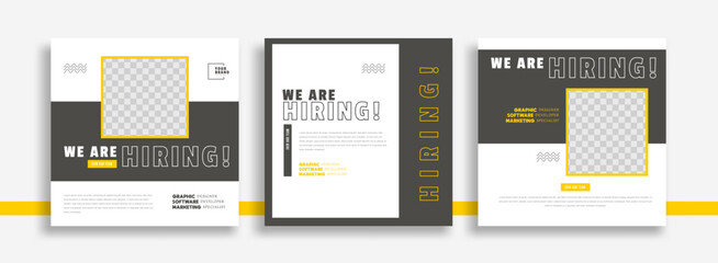 We are hiring job vacancy social media post banner design template with yellow color. We are hiring job vacancy square web banner design.	