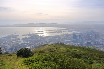 view to Cape Town City captured from the side of signal hill in South Africa