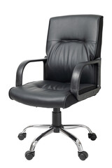 black leather office chair isolated on white with clipping path