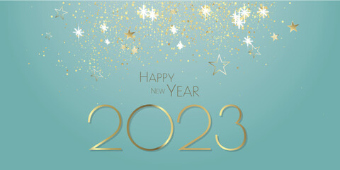 happy new year 2023 - Glitter gold stars background - party festive design