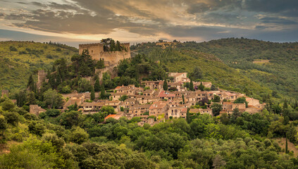 Fototapeta na wymiar Castelnou, an awesome medieval village in South of France