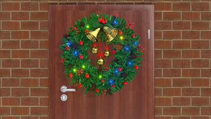 Christmas Door Wreath Background 3d Render
