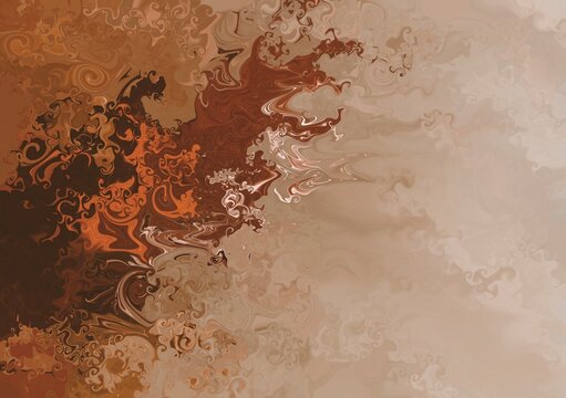 Illustration abstraite, texture liquide, marron terre.