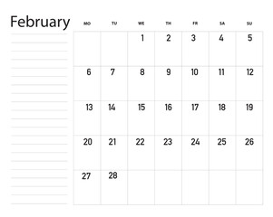 To do calendar and list for february 2023.