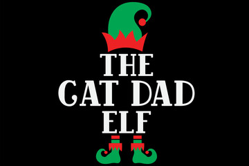 The Cat Dad Elf Funny Christmas T-Shirt Design