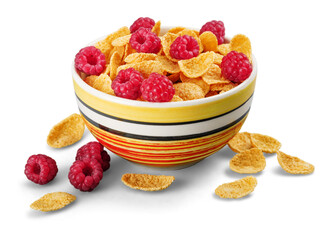 Bowl of Cornflakes and Raspberries