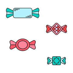 Candy vector icon. Flat colorful set of sweets logo with lines. Candies in thin style.