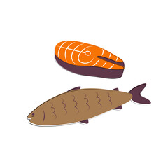 Salmon steak icon. Fish sign. Vector cartoon hand drawn illustration