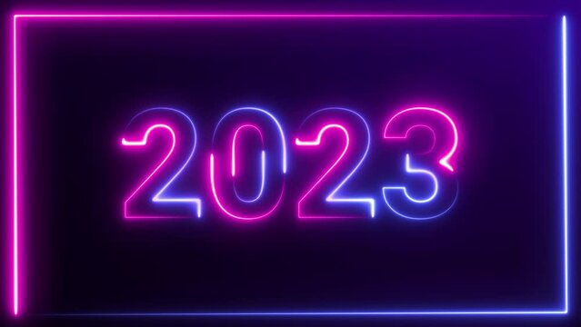 Shiny 2023 number neon animation. Happy new year background. Seamless looping. 4K footage