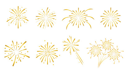 Set of golden fireworks.Fireworks with stars and sparks isolated on white background.