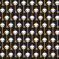 Pattern with keys in the form of a skull on a black background